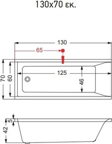 Sirene Clarissa CLA13070 - Ακρυλική Μπανιέρα 130x70 εκ