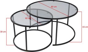 Σετ Τραπεζιών Σαλονιού Μαύρο CEVEGE 60x60x39