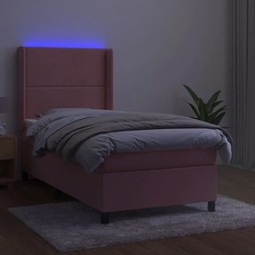 vidaXL Κρεβάτι Boxspring με Στρώμα &amp; LED Ροζ 80 x 200 εκ. Βελούδινο