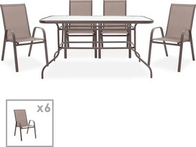 Τραπεζαρία Ensure-Calan σετ 7τεμ pakoworld μέταλλο-textilene καφέ