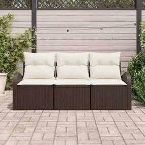 vidaXL Σετ Καναπέ Κήπου με μαξιλάρι 3 pcs Καφέ Πολυ ράταν