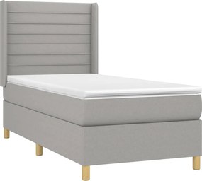 vidaXL Κρεβάτι Boxspring με Στρώμα &amp; LED Αν.Γκρι 90x200 εκ. Υφασμάτινο