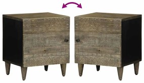 Κομοδίνα 2 τεμάχια ανοιχτό γκρι 40x33x46 cm μασίφ ξύλο Mango - Γκρι