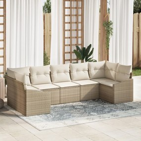 7 Piece Garden Sofa Set with Cushions Μπεζ Πολυ Ρατάν