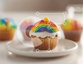 Intra Συλλεκτικό Ξύλινο Παζλ Plywood  4mm - Rainbow Cupcakes με καφέ σε ένα πιάτο Σε Ξύλινο Κουτί - Διαστάσεις: 10x10 cm – 25 κομμάτια