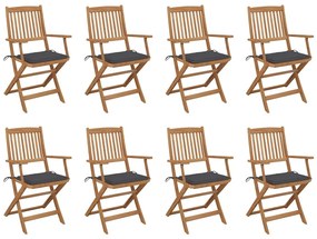 3075085 vidaXL Καρέκλες Εξ. Χώρου Πτυσσόμενες 8 τεμ. Ξύλο Ακακίας &amp; Μαξιλάρια Ανθρακί, 1 Τεμάχιο