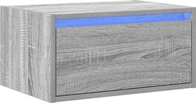 vidaXL Κομοδίνο Επιτοίχιο με Φώτα LED Γκρι Sonoma
