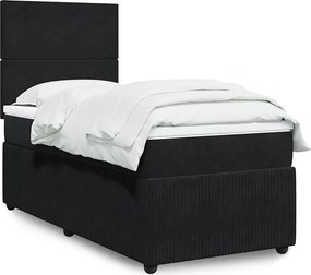 vidaXL Κρεβάτι Boxspring με Στρώμα Μαύρο 90x190 εκ. Βελούδινο