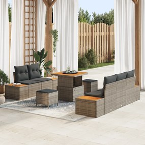 vidaXL Σετ Καναπέ Κήπου με μαξιλάρι 8 pcs Γκρι Πολυ ράταν