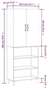 Ντουλάπι Γκρι Sonoma 69,5 x 34 x 180 εκ. Επεξεργασμένο Ξύλο - Γκρι