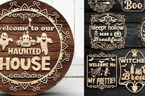 Intra απο ξύλο plywood 3mm-4mm πάχος – Πακέτο vintage Halloween Sign |V-03 Δίασταση  40x30 cm INTRAFABR-38123047