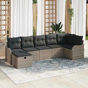 vidaXL Σετ Καναπέ Κήπου με μαξιλάρι 7 pcs Γκρι Πολυ ράταν