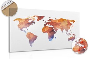 Εικόνα σε πολυγωνικό παγκόσμιο χάρτη από φελλό σε αποχρώσεις του πορτοκαλιού