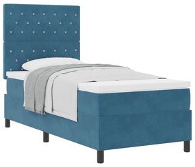 vidaXL Κρεβάτι Box Spring με στρώμα  Σκούρο Μπλε 90x200 εκ. Βελούδο