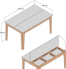 Τραπέζι Τραπεζαρίας Καρυδί / Λευκό GAGRA 145x88x75