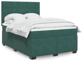 vidaXL Κρεβάτι Boxspring με Στρώμα Σκούρο Πράσινο 140x200εκ. Βελούδινο