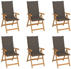 vidaXL Καρέκλες Κήπου 6 τεμ. από Μασίφ Ξύλο Teak με Taupe Μαξιλάρια