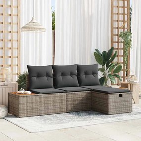 vidaXL Σετ Καναπέ Κήπου με μαξιλάρι 4 pcs Γκρι Πολυ ράταν