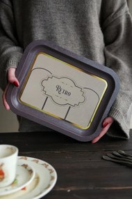 Stewehome Μεταλλικός δίσκος σερβιρίσματος με ρετρό σχέδιο Πολύχρωμο 23x28 cm