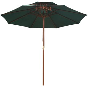 Ομπρέλα με Διπλή Οροφή Πράσινη 270 x 270 εκ. με Ξύλινο Ιστό - Πράσινο