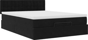 vidaXL Οθωμανικό κρεβάτι με στρώμα Μαύρο 140x190cm Βελούδο