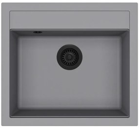 Helika Quadro SQQ 100 Ένθετος Γρανιτένιος Νεροχύτης με Μαύρη Βαλβίδα Μ56.5xΠ51cm Γκρί