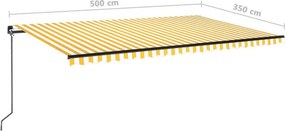vidaXL Χειροκίνητη Τέντα 5 x 3,5 m Κίτρινο και λευκό ριγέ