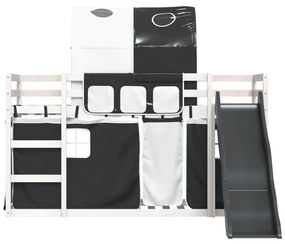 vidaXL Κουκέτα με Τσουλήθρα και Κουρτίνες Λευκή και Μαύρη 80x200 εκ.