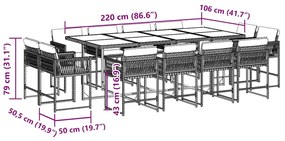 vidaXL Σετ Τραπεζαρίας Κήπου 13τεμ. Μαύρο από Συνθ. Ρατάν με Μαξιλάρια
