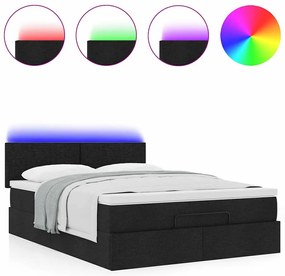 vidaXL Οθωμανικό κρεβάτι με στρώμα & LEDs Μαύρο 140x200 cm Ύφασμα