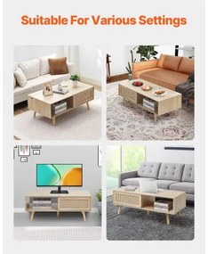 VEVOR Rattan Coffee Table Rectangle Rattan Coffee Table 2-Tier for Living Room