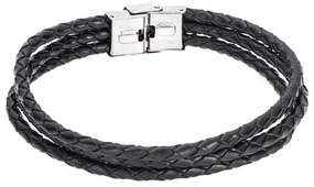 Βραχιόλι Senza Men&#039;s Steel Black Leather Strap