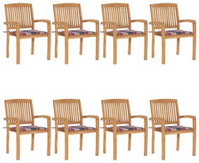 3073253 vidaXL Καρέκλες Κήπου Στοιβαζόμενες 8 τεμ. Μασίφ Ξύλο Teak &amp; Μαξιλάρια Καφέ, 1 Τεμάχιο