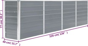 vidaXL Ζαρντινιέρα Ψηλή Γκρι 320 x 40 x 77 εκ. Γαλβανισμένος Χάλυβας