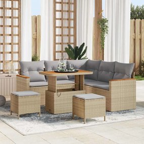 vidaXL Σετ Κήπου 8 Τεμαχίων με Μαξιλάρια Beige από Πολυεστέρα και Ρατάν Ακακίας