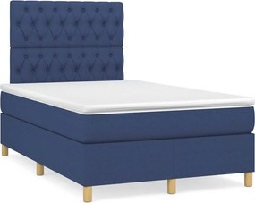 vidaXL Κρεβάτι Boxspring με Στρώμα Μπλε 120x190 εκ. Υφασμάτινο