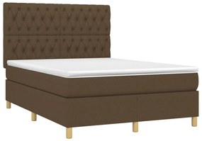 Κρεβάτι Boxspring με Στρώμα Σκούρο Καφέ 140x190 εκ. Υφασμάτινο - Καφέ