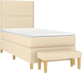 vidaXL Κρεβάτι Boxspring με Στρώμα Κρεμ 90x190 εκ.Υφασμάτινο