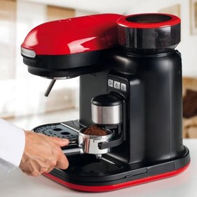 Μηχανή εσπρέσο Ariete ESPRESSO MODERNA 1318/00, 1080W, 15 bar, 0.8 l, Ενσωματωμένος μύλος καφέ, Ατμομάγειρας, Κόκκινο