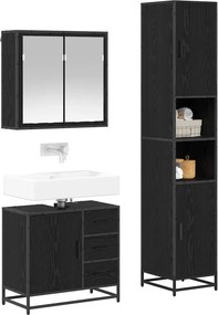vidaXL Σετ Επίπλων Μπάνιου με ράφι 3 pcs Μαύρη Οξυά Επεξεργασμένο ξύλο