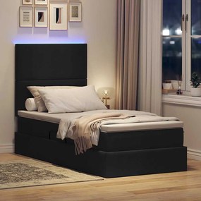 vidaXL LED Κρεβάτι αποθήκευσης με στρώμα Μαύρο 100 x 200 cm Ύφασμα