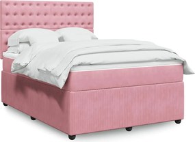 vidaXL Κρεβάτι Boxspring με Στρώμα Ροζ 140x200 εκ. Βελούδινο