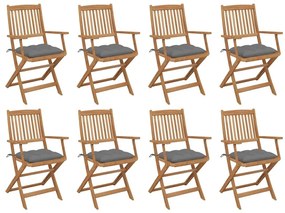 Καρέκλες Εξ. Χώρου Πτυσσόμενες 8 τεμ. Ξύλο Ακακίας &amp; Μαξιλάρια - Γκρι