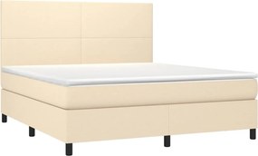 vidaXL Κρεβάτι Boxspring με Στρώμα &amp; LED Κρεμ 160x200 εκ. Υφασμάτινο