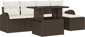 vidaXL Σετ Καναπέ Κήπου με μαξιλάρι 6 pcs Καφέ Πολυ ράταν