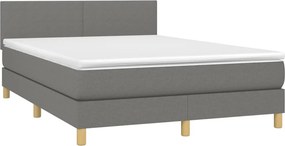 vidaXL Κρεβάτι Boxspring με Στρώμα &amp; LED Σκ.Γκρι 140x200 εκ Υφασμάτινο