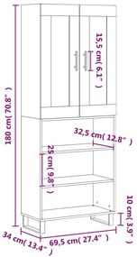 Ντουλάπι Γκρι Sonoma 69,5 x 34 x 180 εκ. Επεξεργασμένο Ξύλο - Γκρι