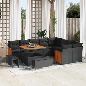 vidaXL Σετ Καναπέ Κήπου με μαξιλάρι 12 pcs Μαύρο