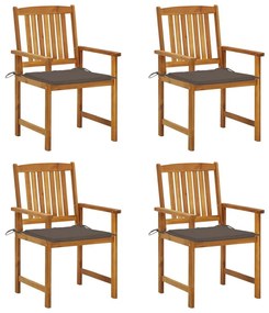 Καρέκλες Κήπου 4 τεμ. από Μασίφ Ξύλο Ακακίας με Μαξιλάρια - Μπεζ-Γκρι