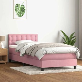 vidaXL Κρεβάτι Boxspring με Στρώμα &amp; LED Ροζ 90x220 εκ. Βελούδινο